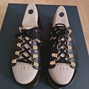 Inch2 Black Leather Lace-Up Women's Slippers - EU 38